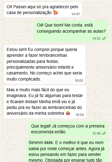 Print de conversa no WhatsApp de aluna contando que achou mais fácil do que imaginava