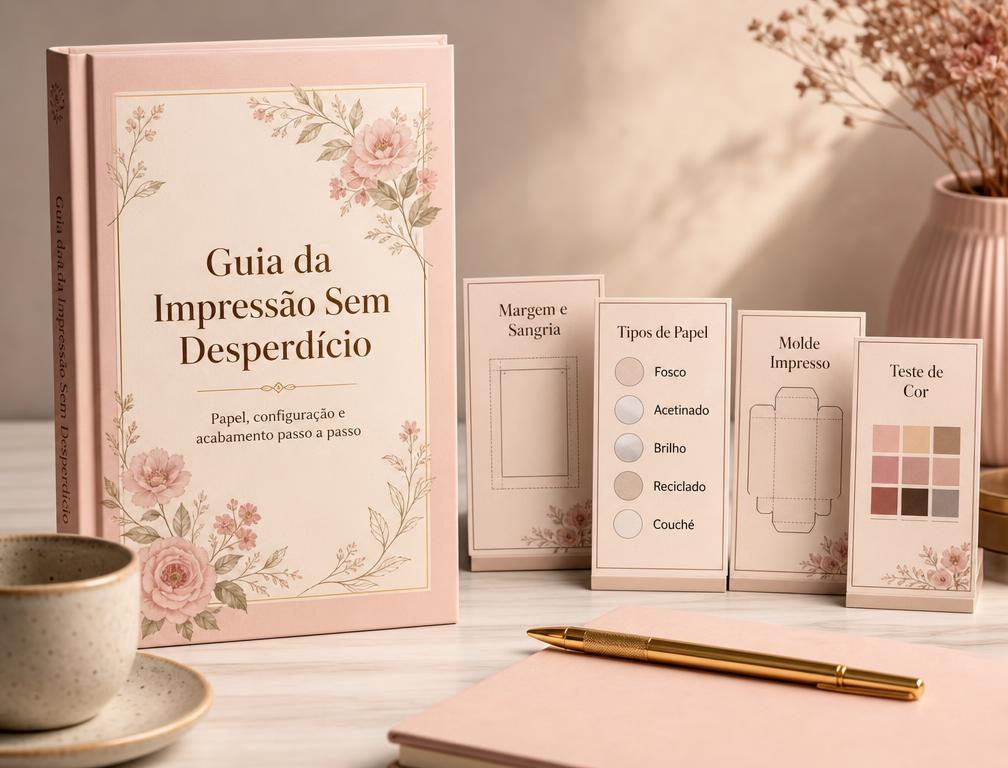 Ebook impresso ao lado de folhas de moldes