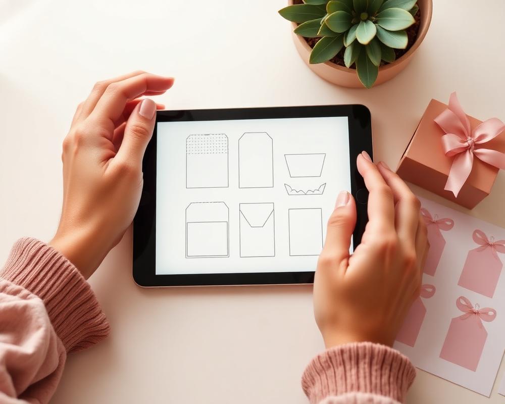 Moldes de caixinhas em um tablet sobre a mesa
