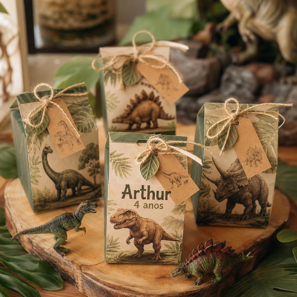 Caixinhas personalizadas com tema de dinossauros