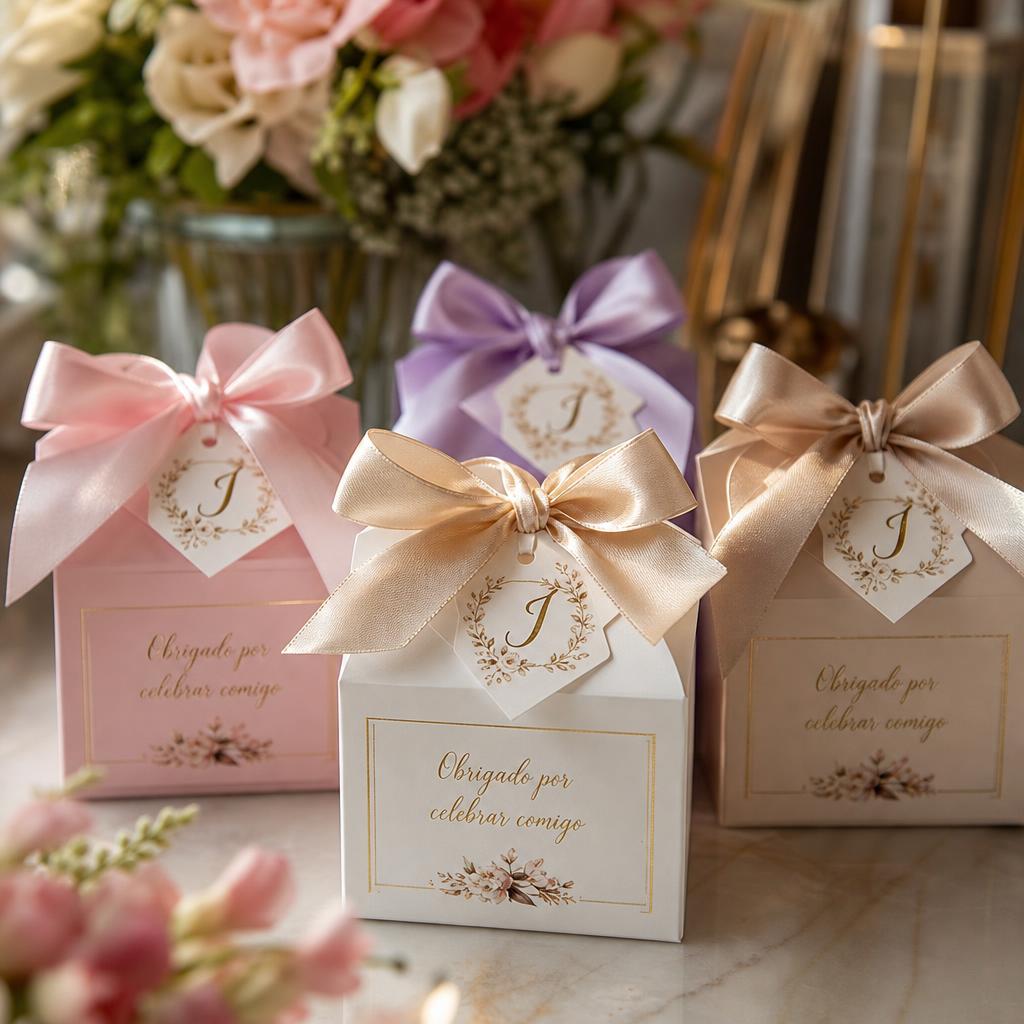 Caixinhas sofisticadas personalizadas em tons rosé e dourado