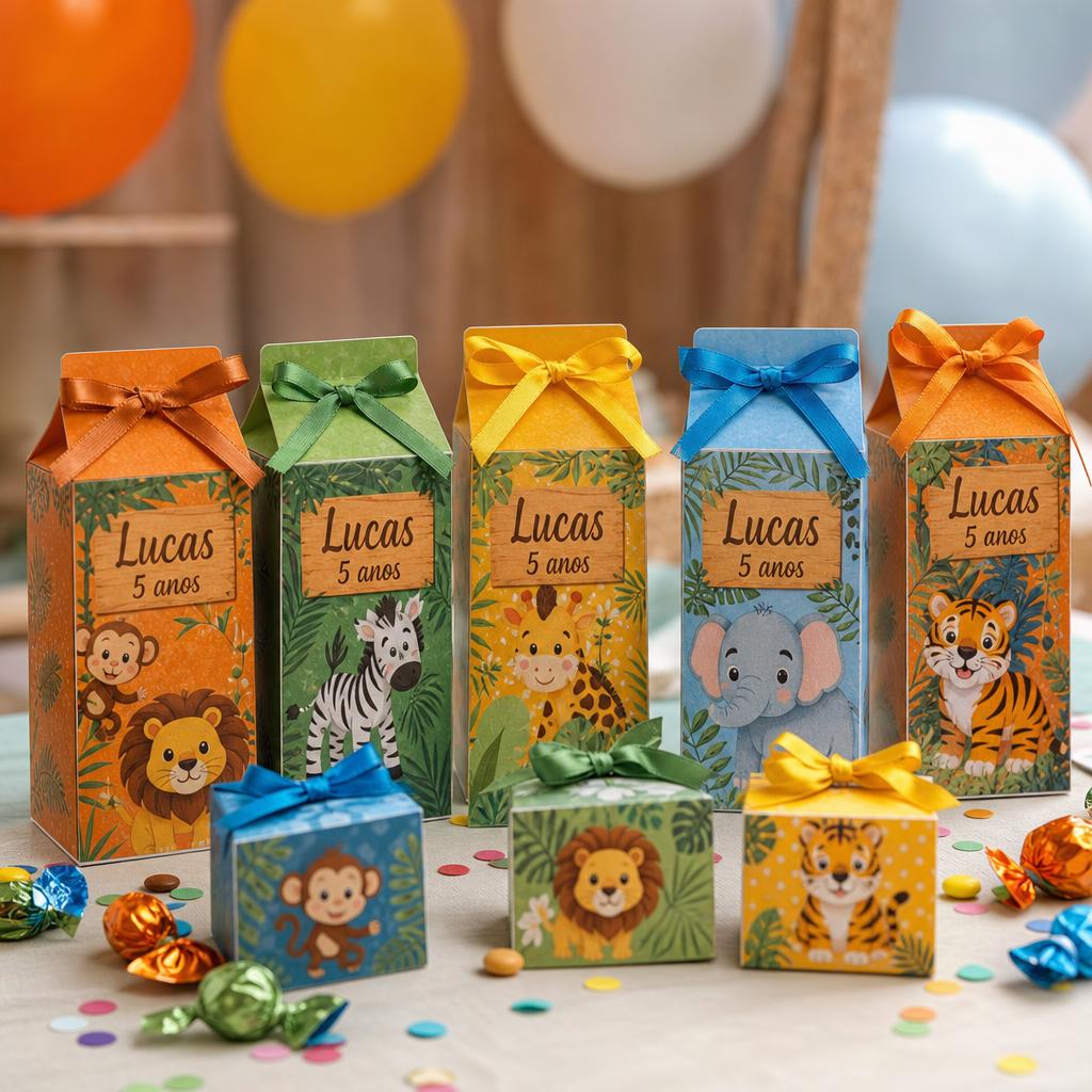 Caixinhas milk personalizadas coloridas para festa infantil